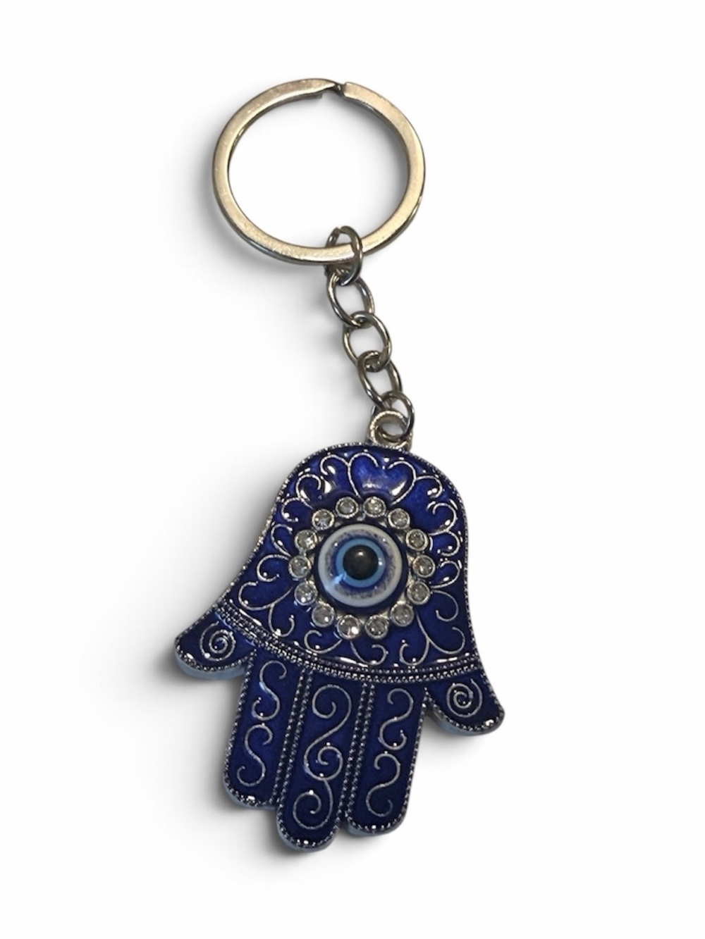 eye candy Blue Hamsa Hand Keychain with Evil Eye Accent